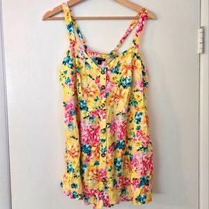 NWT Torrid Yellow Floral Lace-up Back Tunic Tank Size 1